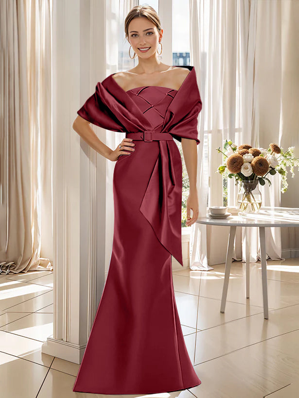 2 Piece Long Trumpet Dress for Mother of the Bride & Groom with Wrap