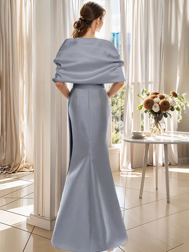 2 Piece Plus Size Long Mother of the Bride & Groom Wrap Dress in Trumpet