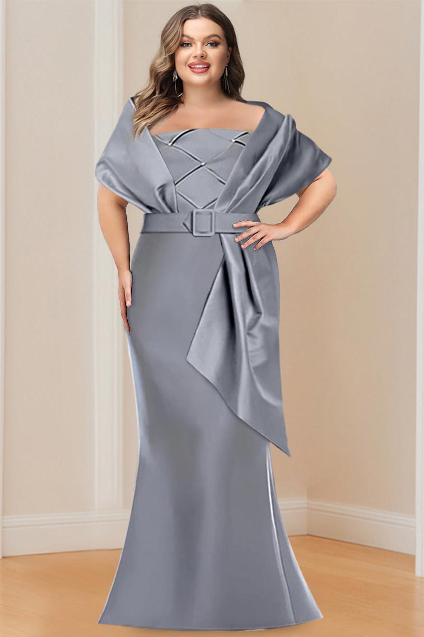 2 Piece Plus Size Long Mother of the Bride & Groom Wrap Dress in Trumpet