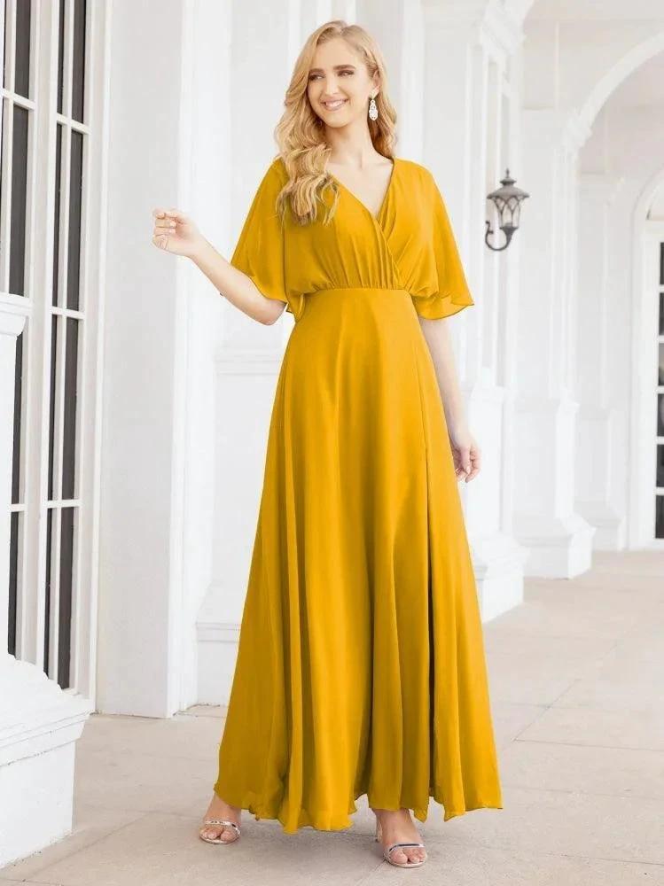 Numbersea V-Neck Bridesmaid Dress Chiffon Long Open Back Formal Dresses for Women Party Evening 28067 by numbersea