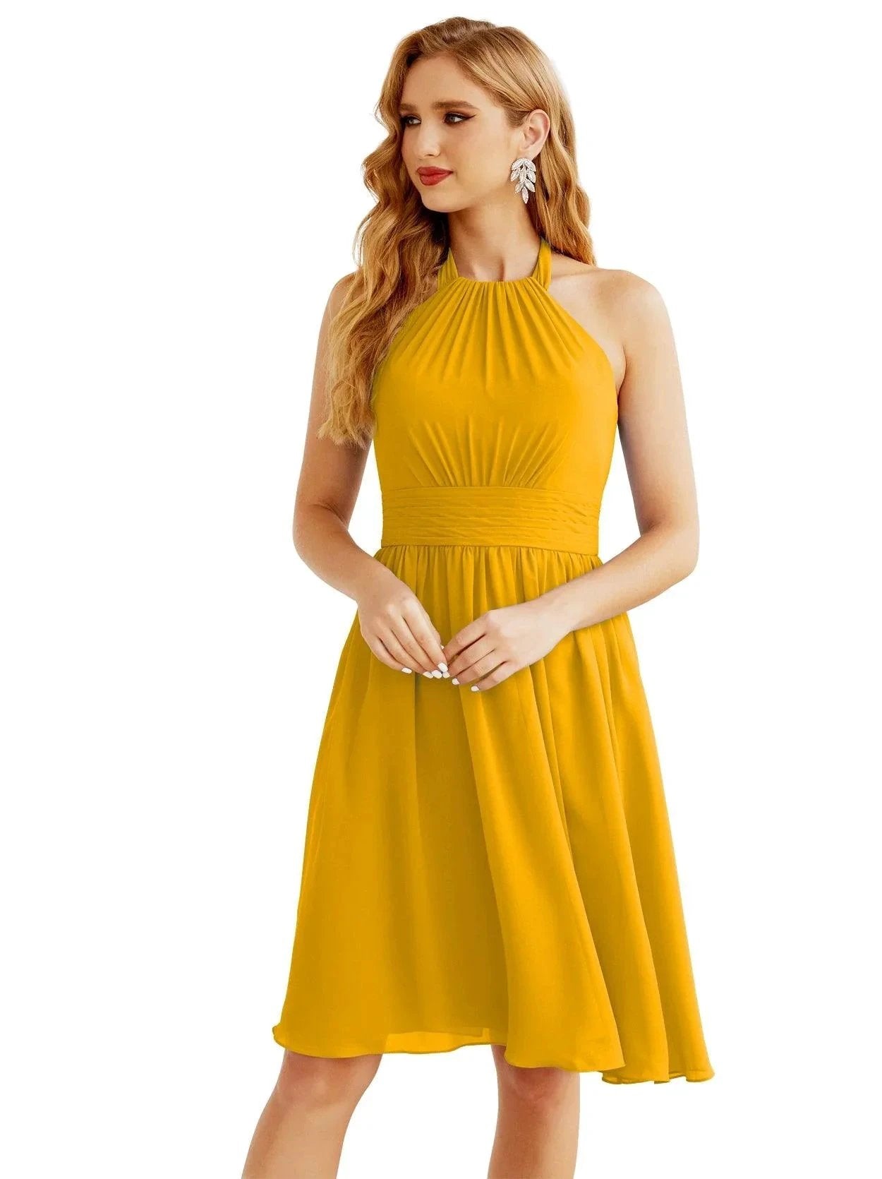 Numbersea Halter Chiffon Bridesmaid Dresses Short Sleeveless Formal Party Dress Open Back 28023 by numbersea