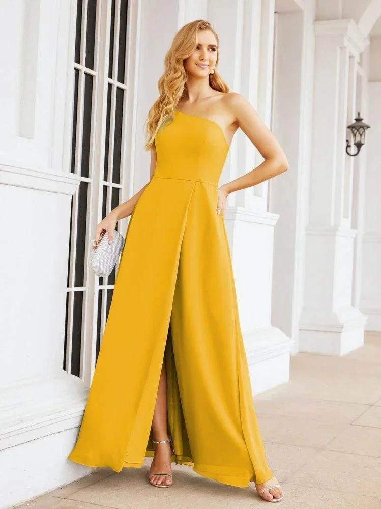 Numbersea Women's One Shoulder Formal Prom Gowns for Mother of The Bride Side Slit Bridesmaid Dresses 28052 by numbersea