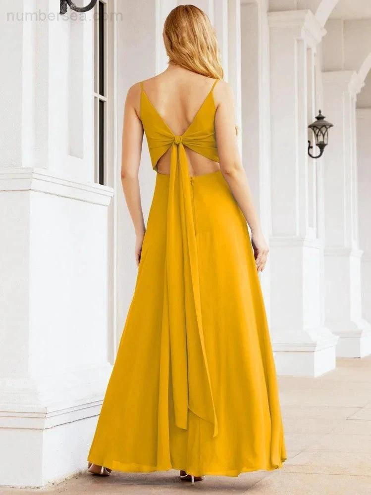 ZapDress Spaghetti Strap Bridesmaid Dresses V Neck Butterfly Back Fromal Evening Party Prom Gown 28036 (ZD17001)