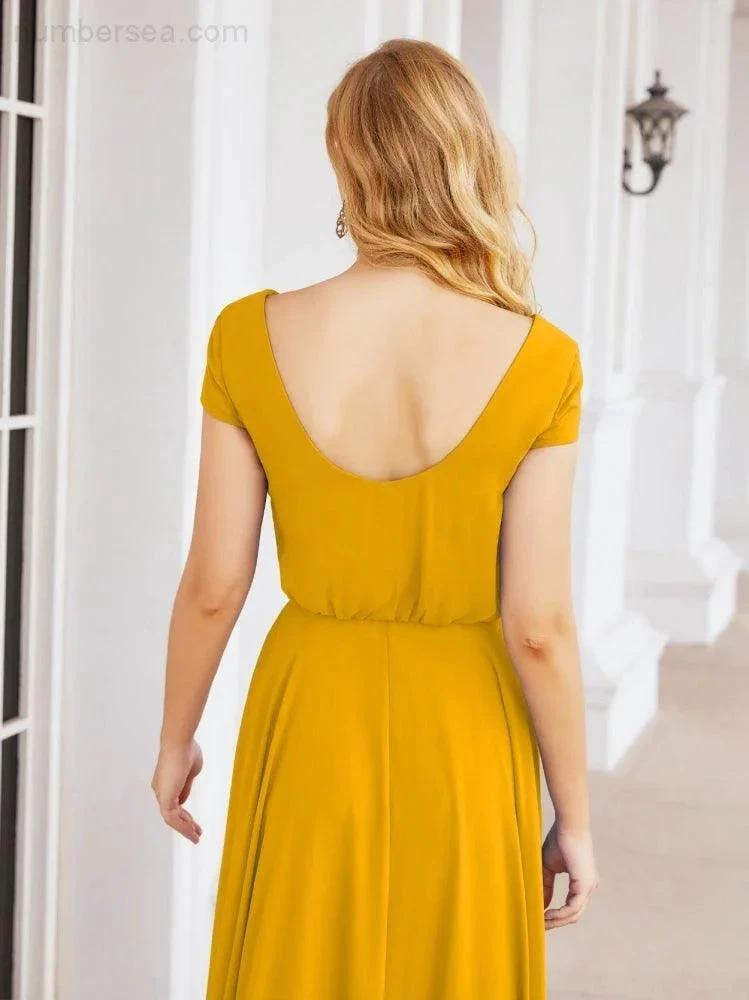 ZapDress V-Neck Bridesmaid Dresses Long Cap Sleeves Prom Evening Formal Gowns 28071 (ZD17047)
