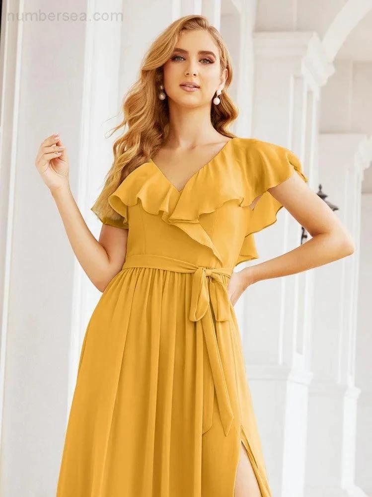 Bridesmaid Dresses with Flutter Sleeves Formal Evening Party Prom Gowns 28044 (ZD17033)