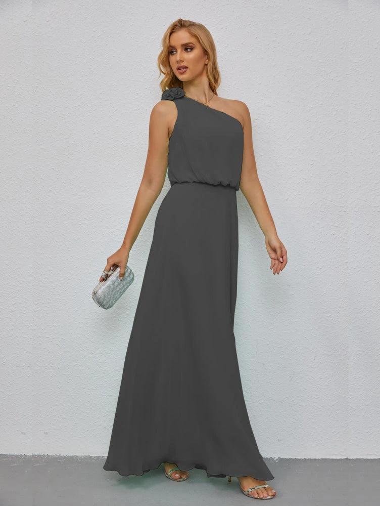 Ruffled One Shoulder Sleeveless Long Bridesmaid Dresses A-line Formal Evening Gown Side Split 28080 by numbersea