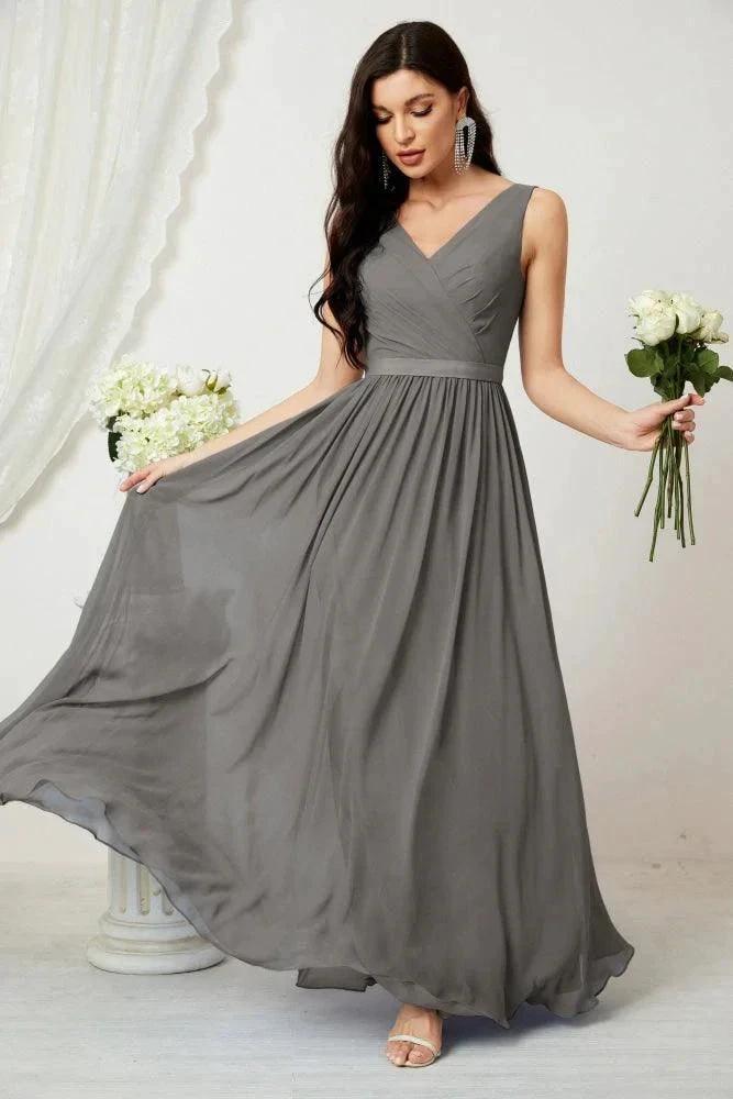 Women's Chiffon Long Bridesmaid Dresses A line Sleeveless Formal Prom Gown for Evening Party Homecoming Dresses 2808 by numbersea