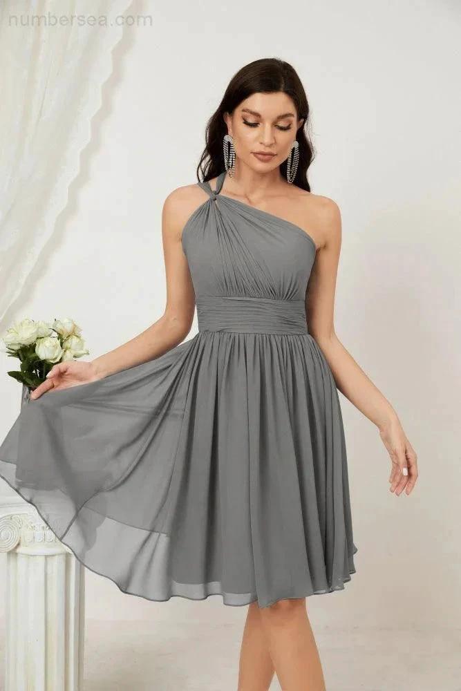 ZapDress Women Chiffon Short One Shoulder Bridesmaid Dress Formal Dresses for Party Homecoming  2804 (ZD16948)