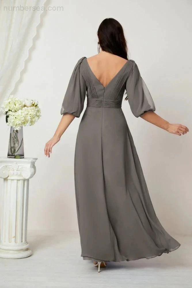 ZapDress  Formal Prom Gown Women V-Neck Chiffon Bridesmaid Dresses Long Bishop Sleeve Party Dress 2807 (ZD17027)