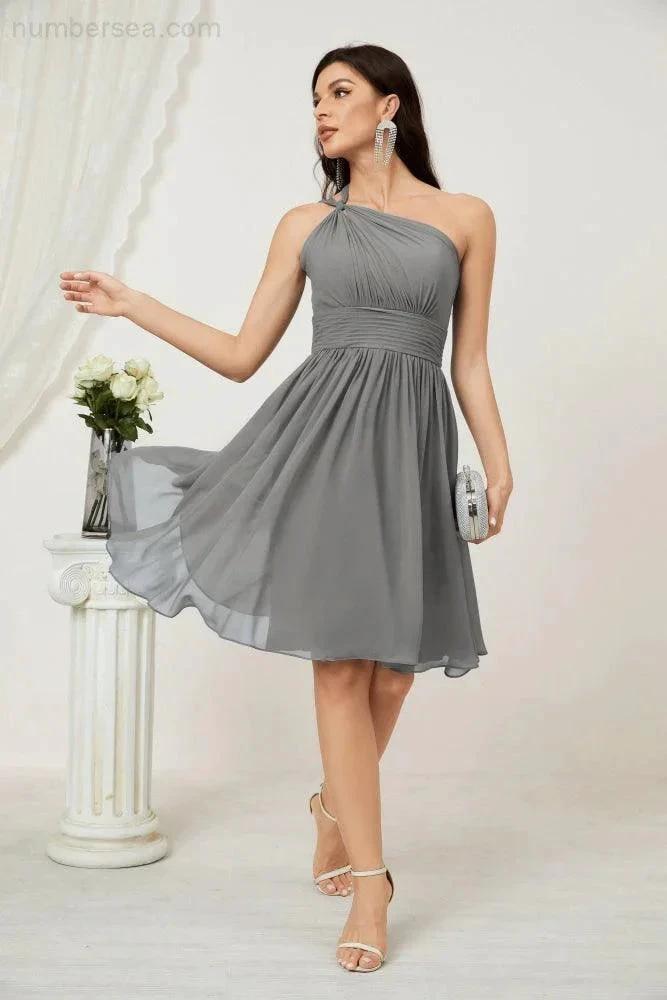 ZapDress Women Chiffon Short One Shoulder Bridesmaid Dress Formal Dresses for Party Homecoming  2804 (ZD16948)
