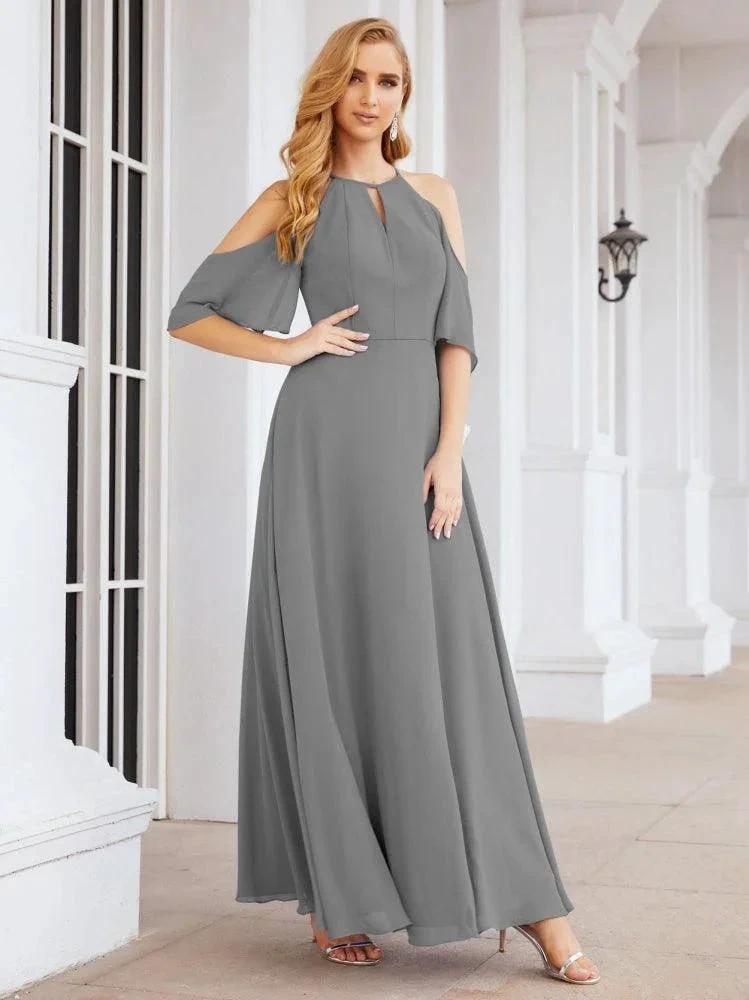 Numbersea Cold Shoulder Bridesmaid Dresses A-Line Long Formal Evening Gowns 28074 by numbersea