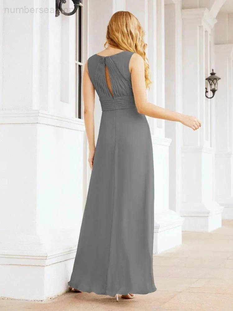 Formal Prom Gown Elegant V-Neck Sleeveless Bridesmaid Dresses for Wedding Party 28037 (ZD17021)