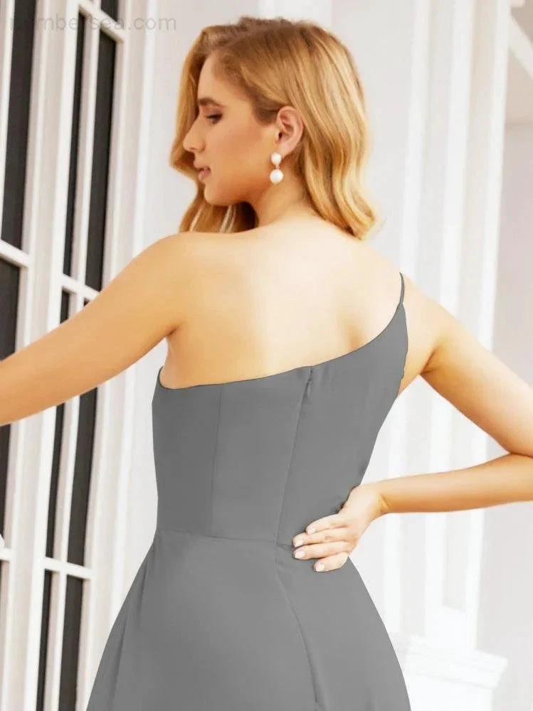 ZapDress Women's One Shoulder Formal Prom Gowns for Mother of The Bride Side Slit Bridesmaid Dresses 28052 (ZD16994)