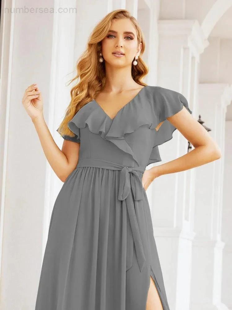 Bridesmaid Dresses with Flutter Sleeves Formal Evening Party Prom Gowns 28044 (ZD17033)
