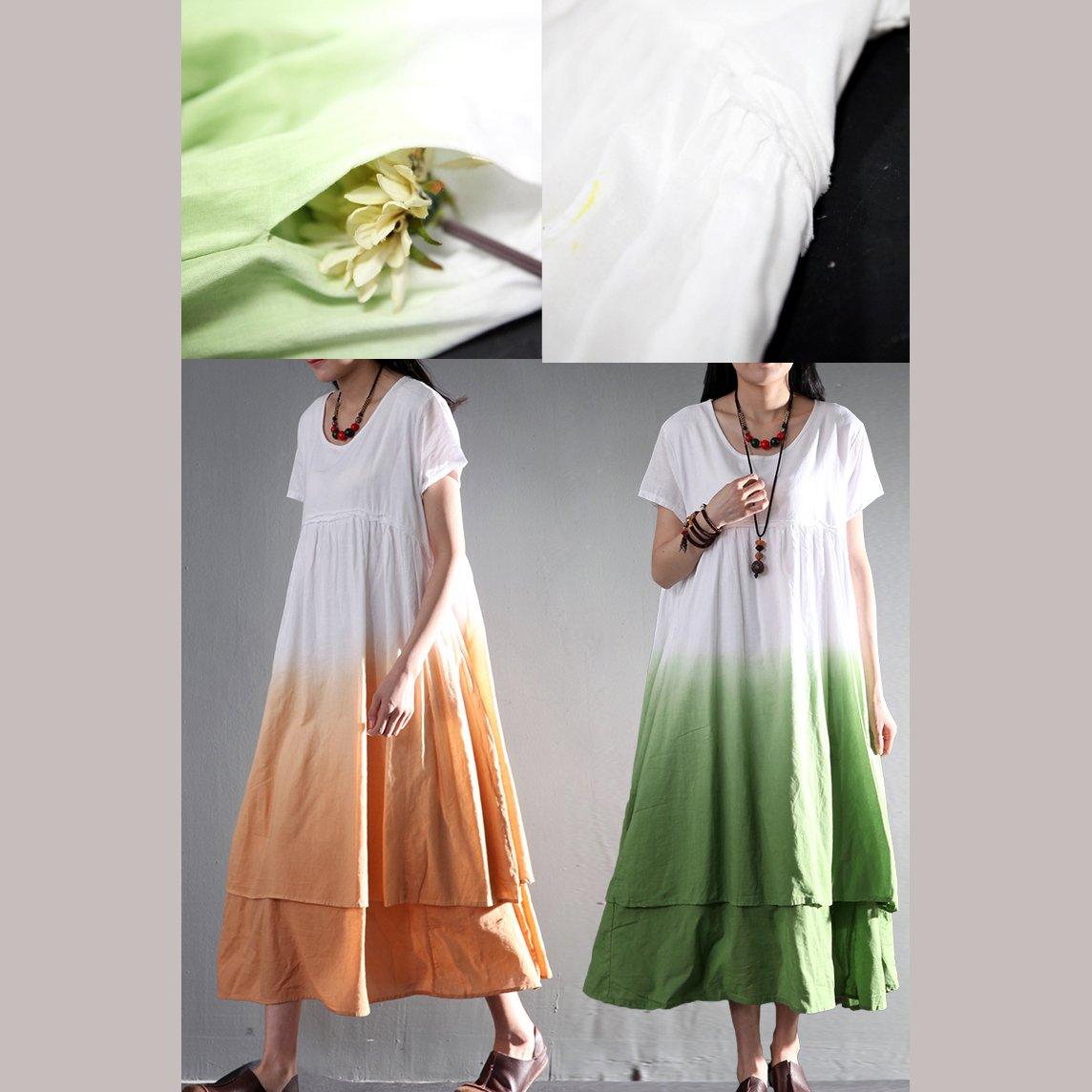 Linen summer dress gradient orange layered linen sundress long maxi dress