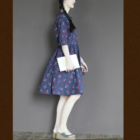 Navy half sleeve cotton sundress short summer dresses