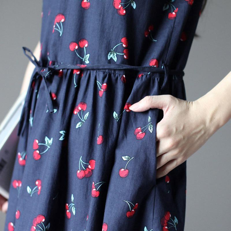 Navy half sleeve cotton sundress short summer dresses