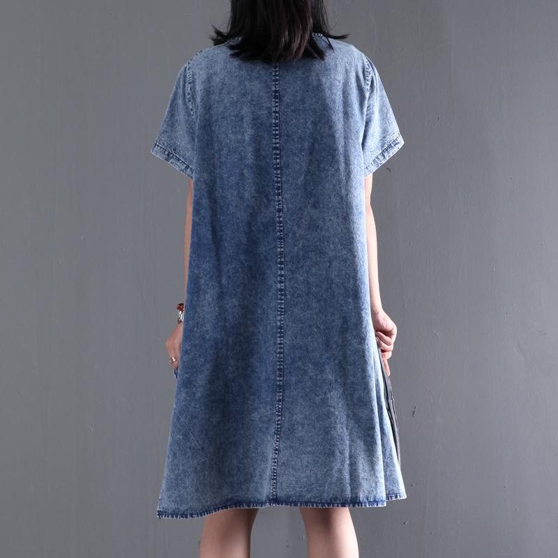 New Asymmetric denim sundress plus size denim summer dresses short sleeve blouse