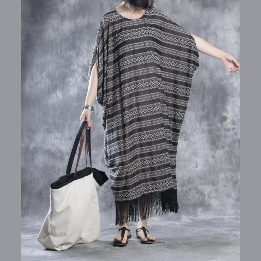 Tasseled linen dresses print linen maxi dress oversize caftans