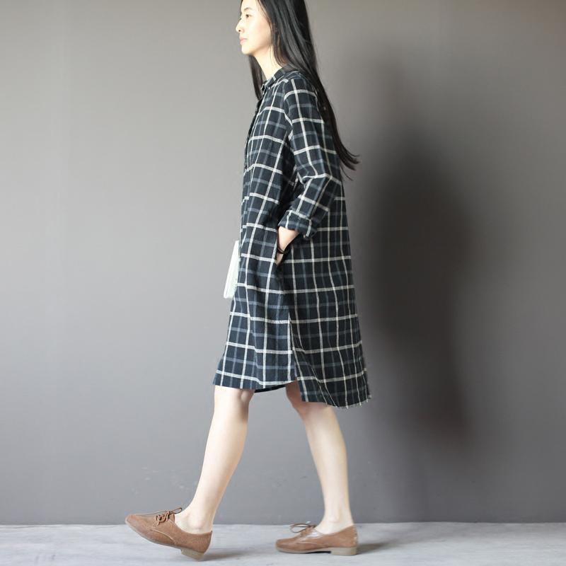 fall Plus size long sleeve cotton dresses oversize linen dress