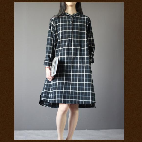 fall Plus size long sleeve cotton dresses oversize linen dress