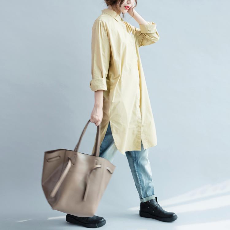 fall khaki cotton dress womens long shirt long sleeve cotton blouse