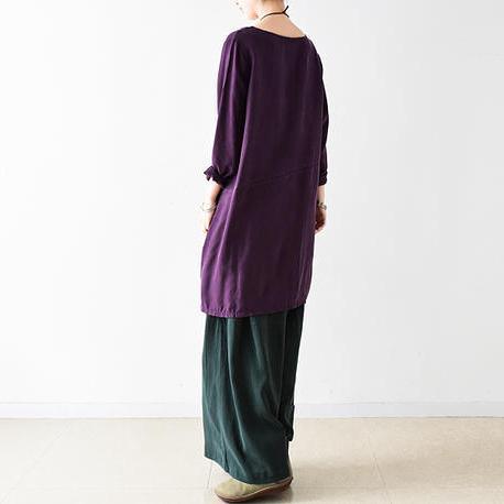 fall purple long sleeve silk dress plus size shift dresses