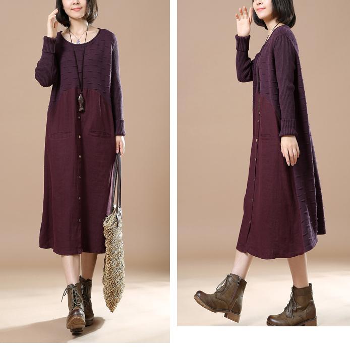 new purple split knit sweaters long maxi dress