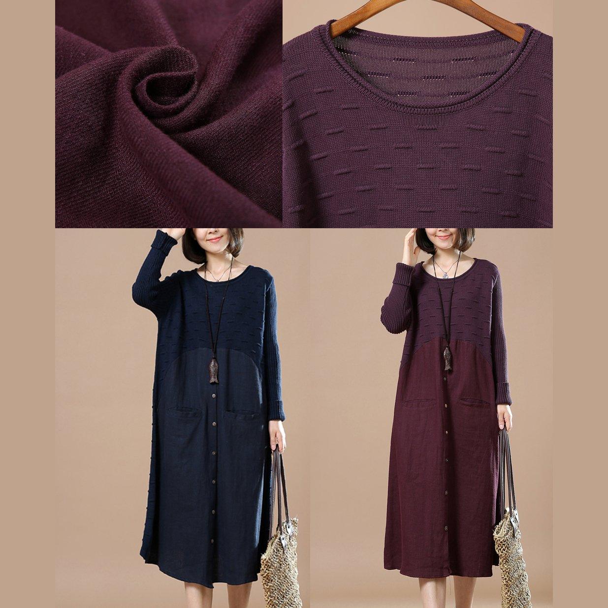 new purple split knit sweaters long maxi dress