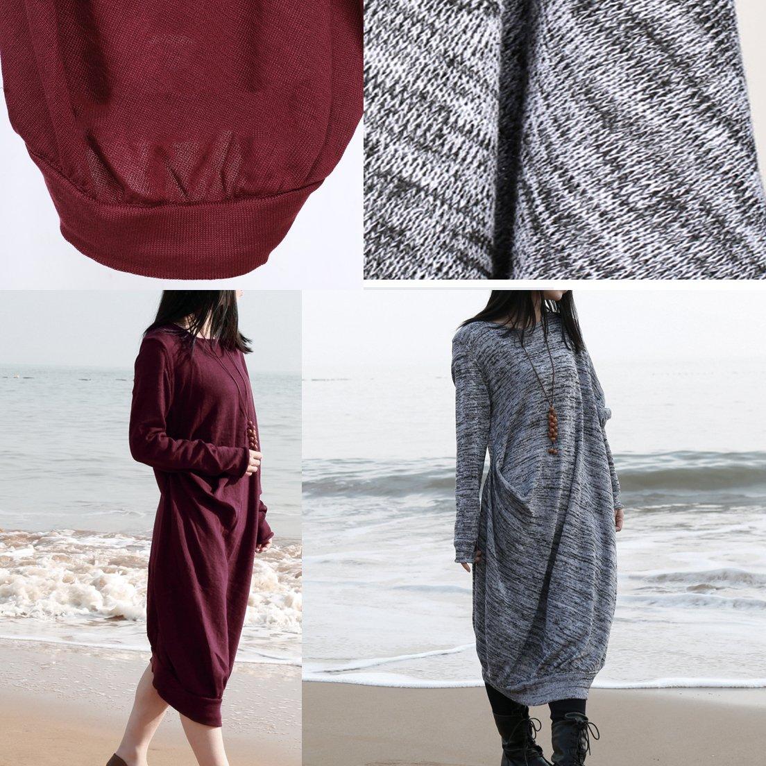 New Fall Gray Sweater Dresses Oversize Asymmetric Knitted Dress
