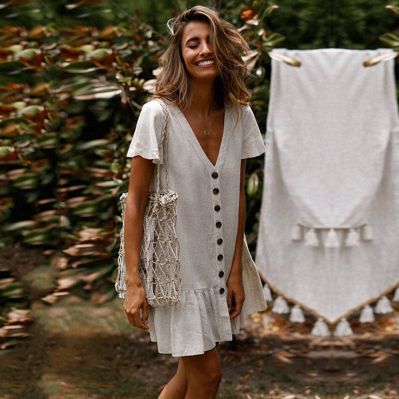 New Women's V Neck Ruffles Mini Short Dress