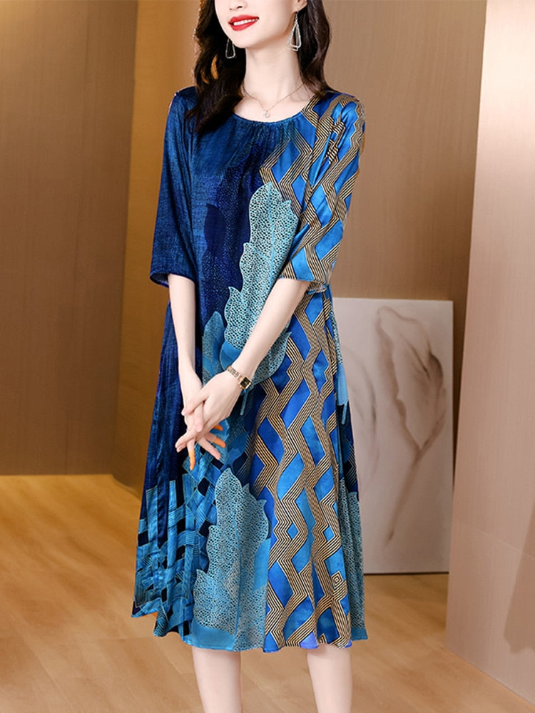 Plus Size Vintage Casaul Natural Silk Party Dress