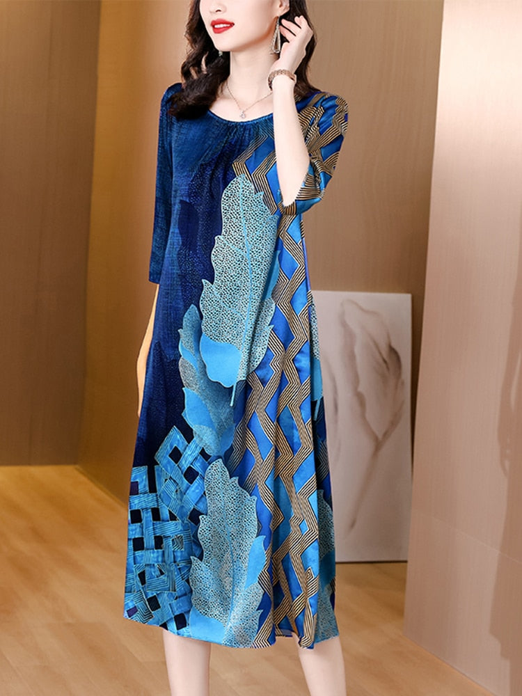 Plus Size Vintage Casaul Natural Silk Party Dress