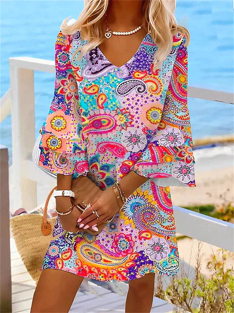 Fiorenza Timeless Colorful Printed Dress Elevated Occasion Wear