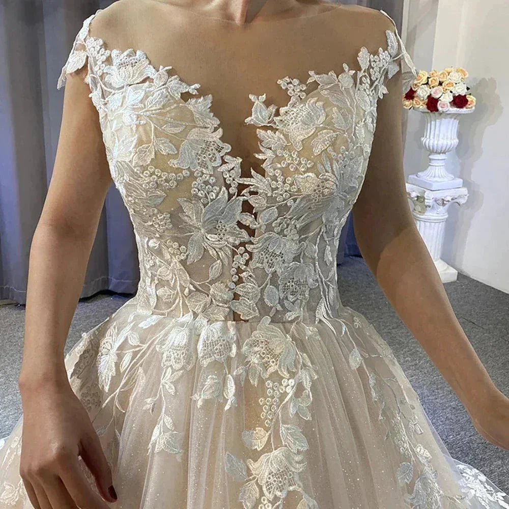 New Gorgeous Wedding Dresses Women's Elegant Off Shoulder A-Line Bridal Gowns Lace Applique Sleeveless Formal Party Robe De (ZD14199)