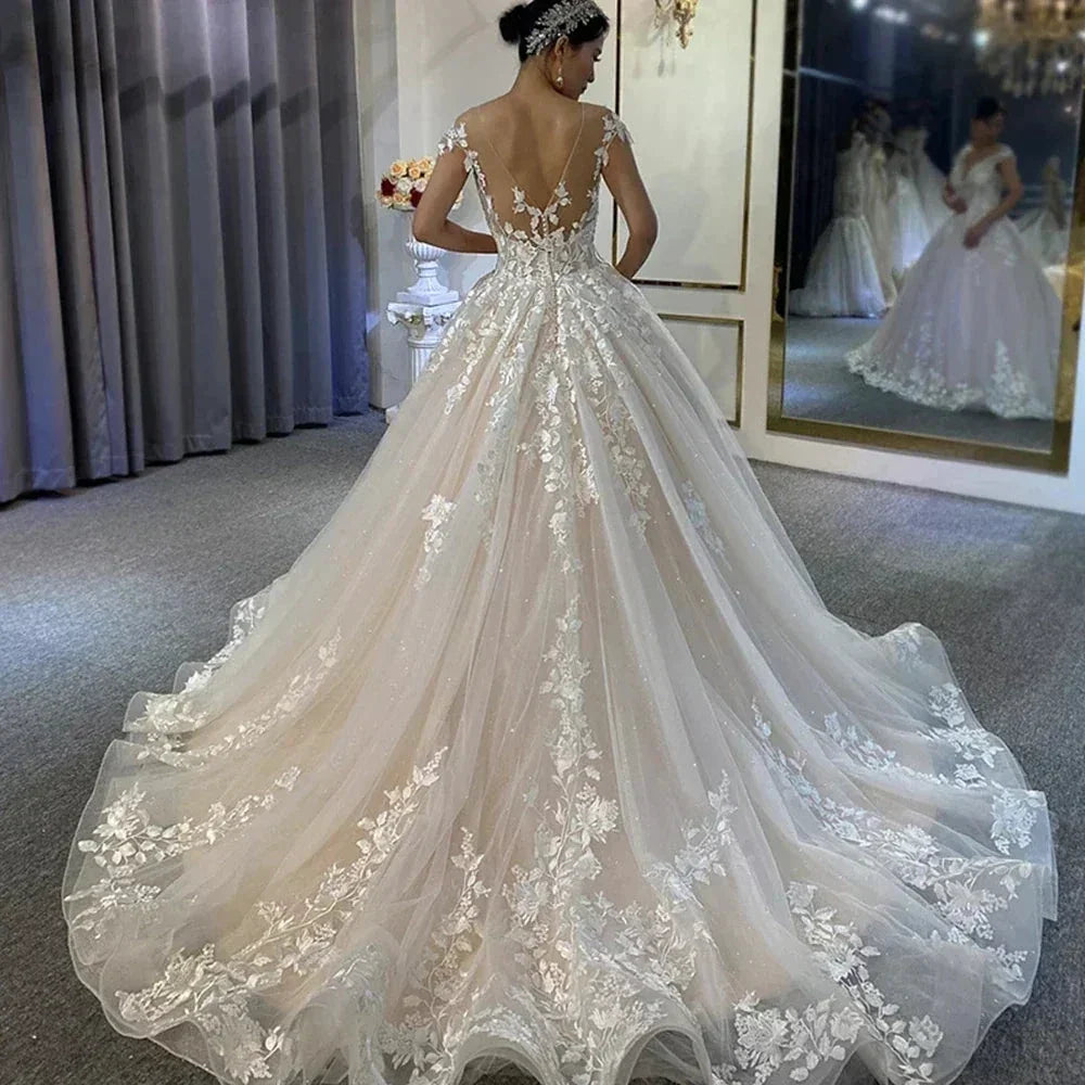 New Gorgeous Wedding Dresses Women's Elegant Off Shoulder A-Line Bridal Gowns Lace Applique Sleeveless Formal Party Robe De (ZD14199)