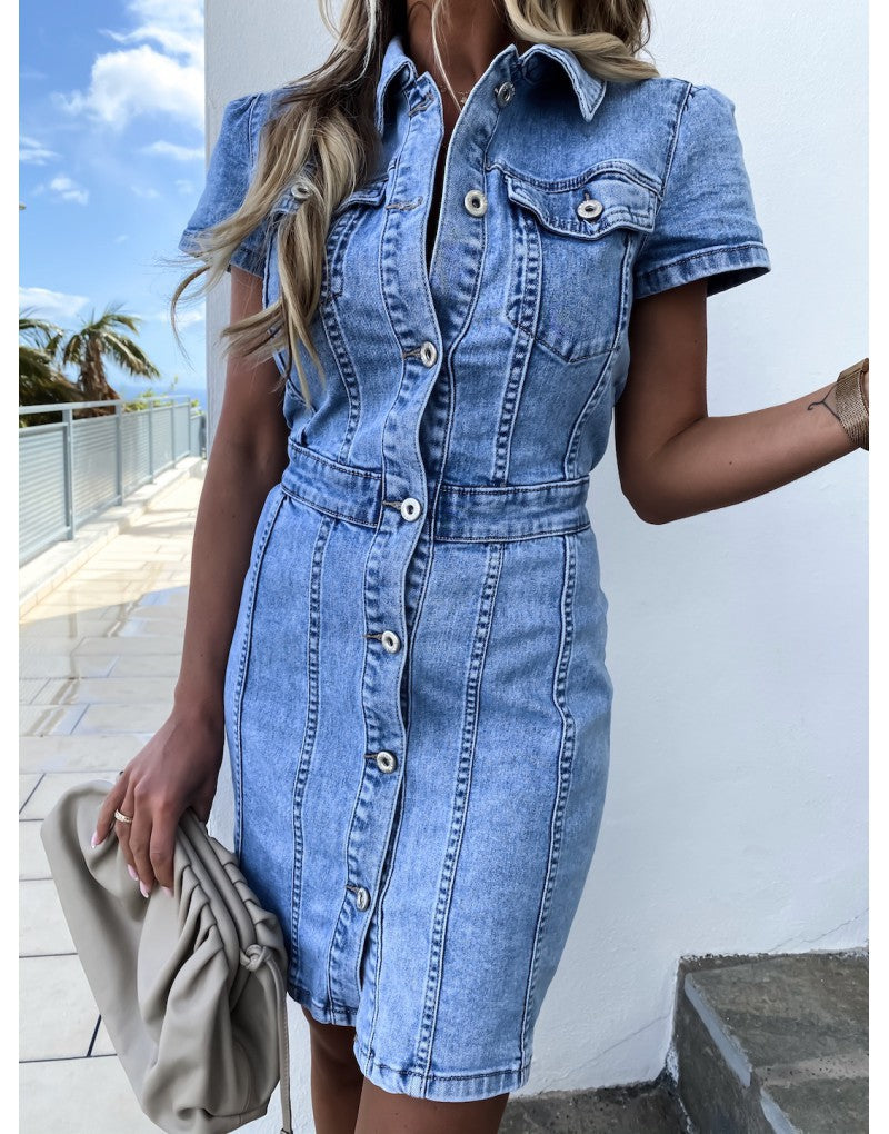 Tribeca Pocketed Button Down Denim Dress FINAL