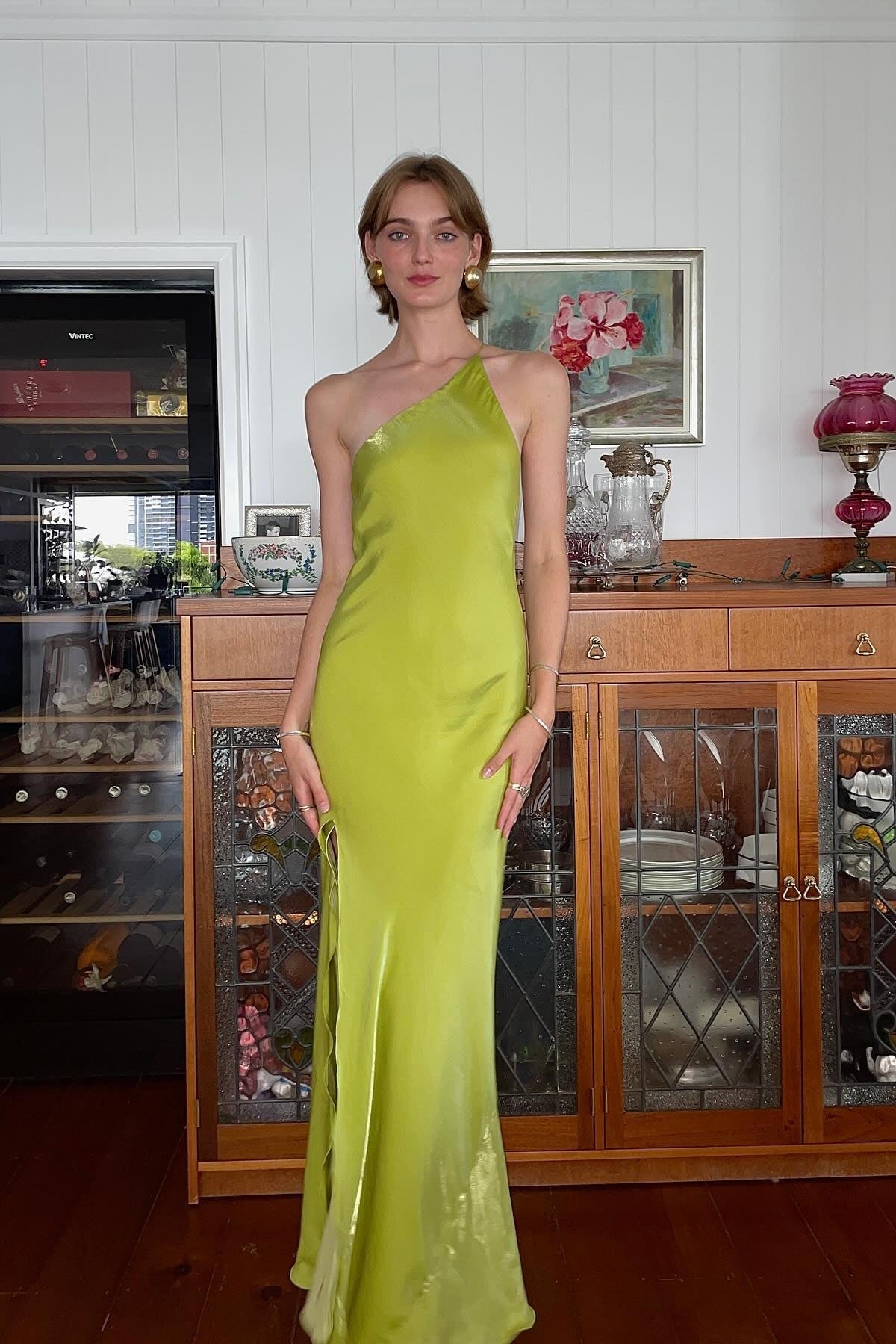 Chic Sheath One Shoulder Light Green Long Party Dress with Split Front - VelvetHem