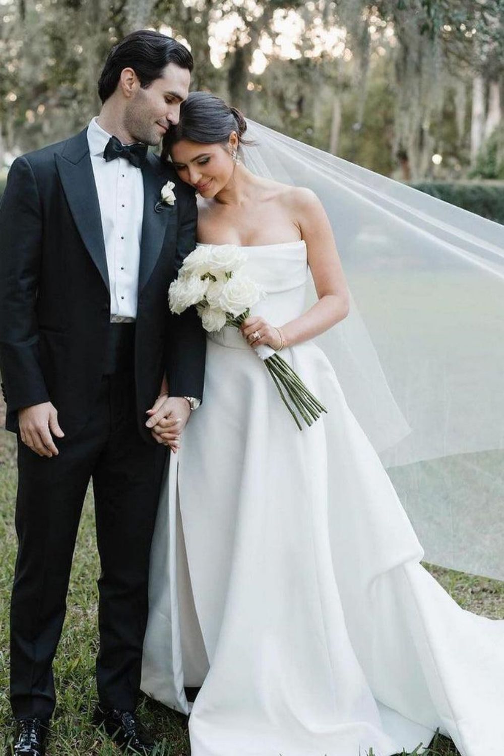 Elegant A Line Strapless White Long Bridal Dress with Split Front - View 5 | VelvetHem