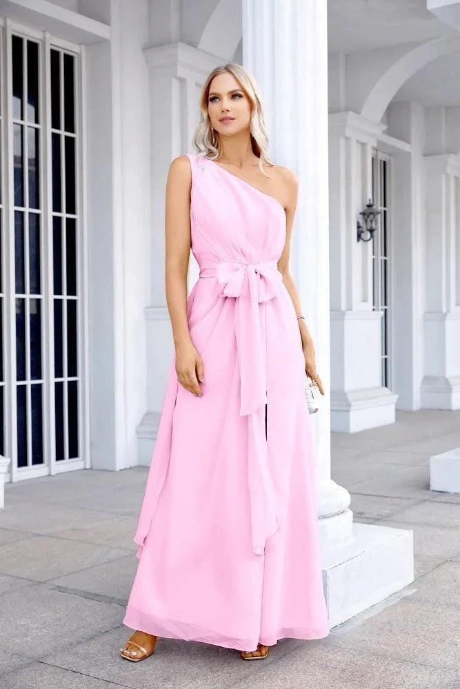 Ladies Chiffon One Shoulder Bridesmaid Evening Dress Wedding Party Evening Dress 28133 by numbersea