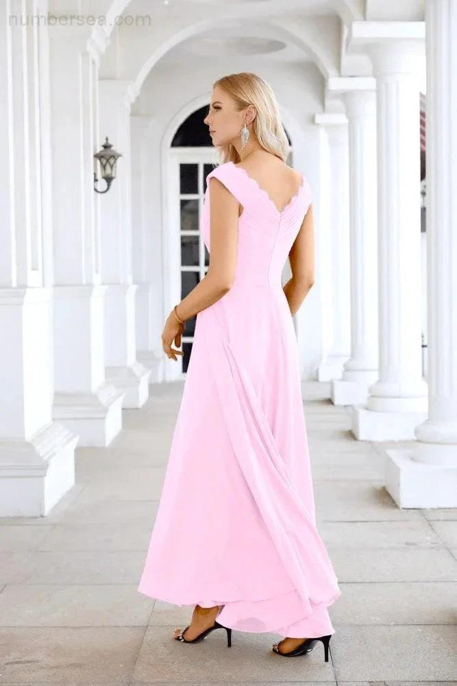 Ladies Chiffon V Neck Sleeveless Floor Length Bridesmaid Evening Dress Wedding Party Evening Dress 28126 (ZD16989)
