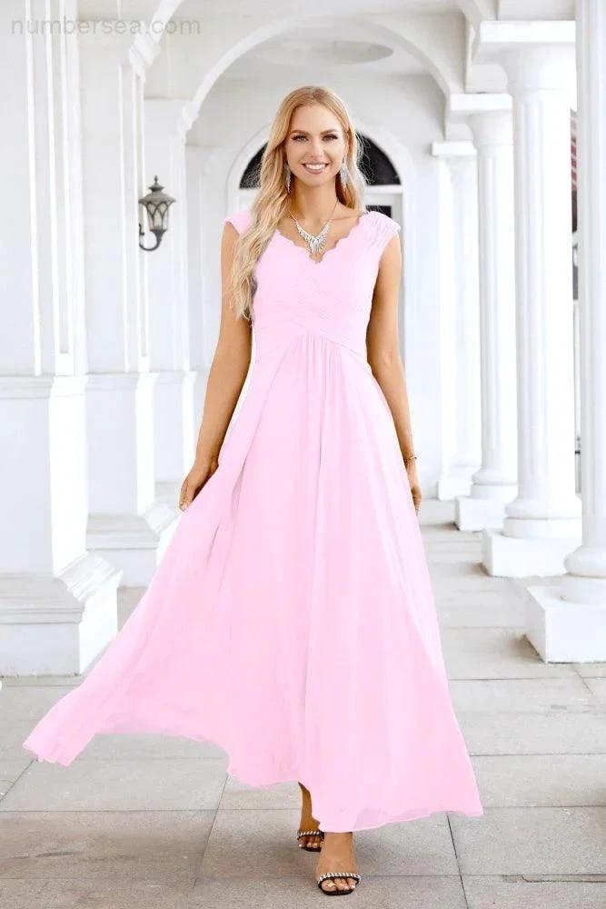 Ladies Chiffon V Neck Sleeveless Floor Length Bridesmaid Evening Dress Wedding Party Evening Dress 28126 (ZD16989)