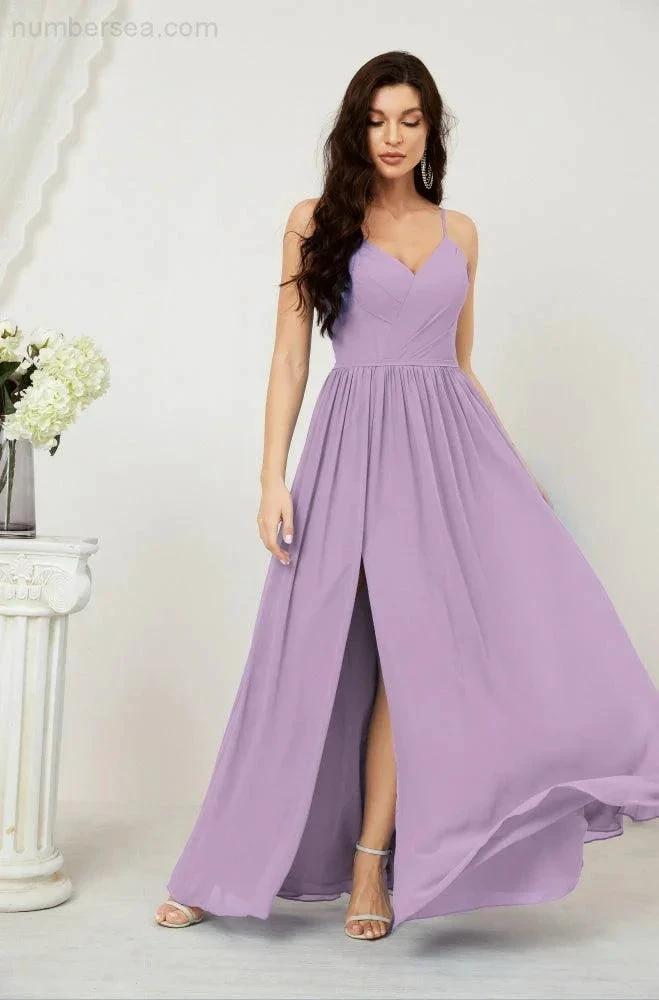 ZapDress  Neck Bridesmaid Dresses Chiffon Long Spaghetti A-line Formal Prom Gown for Wedding Party Evening 2801 (ZD16961)
