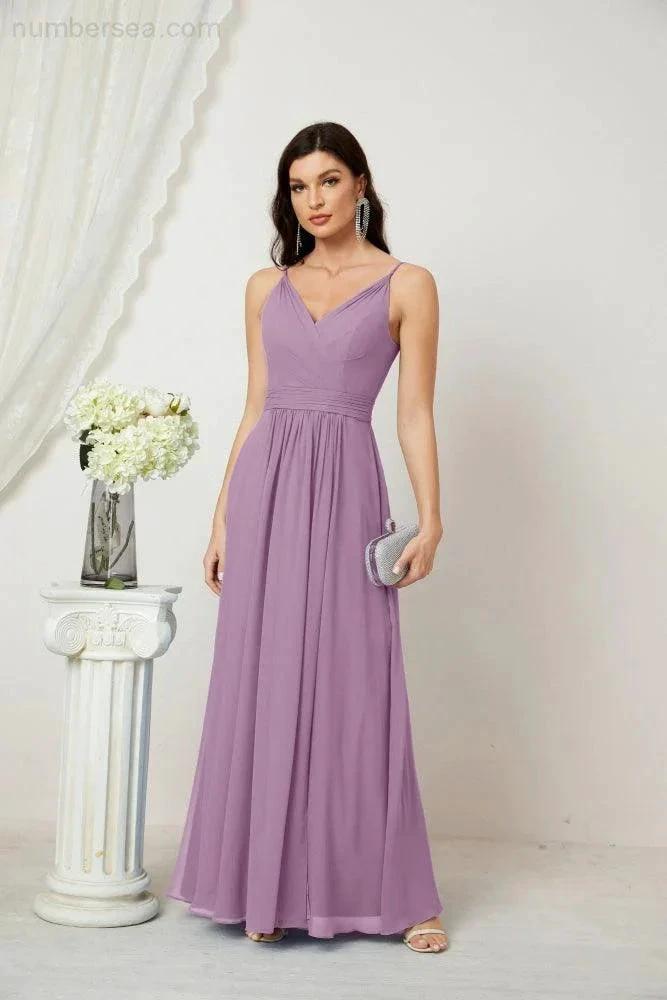 ZapDress Chiffon V-Neck Bridesmaid Dress Spaghetti Strap Long Formal Party Prom Gowns with Slit 28010 (ZD17028)