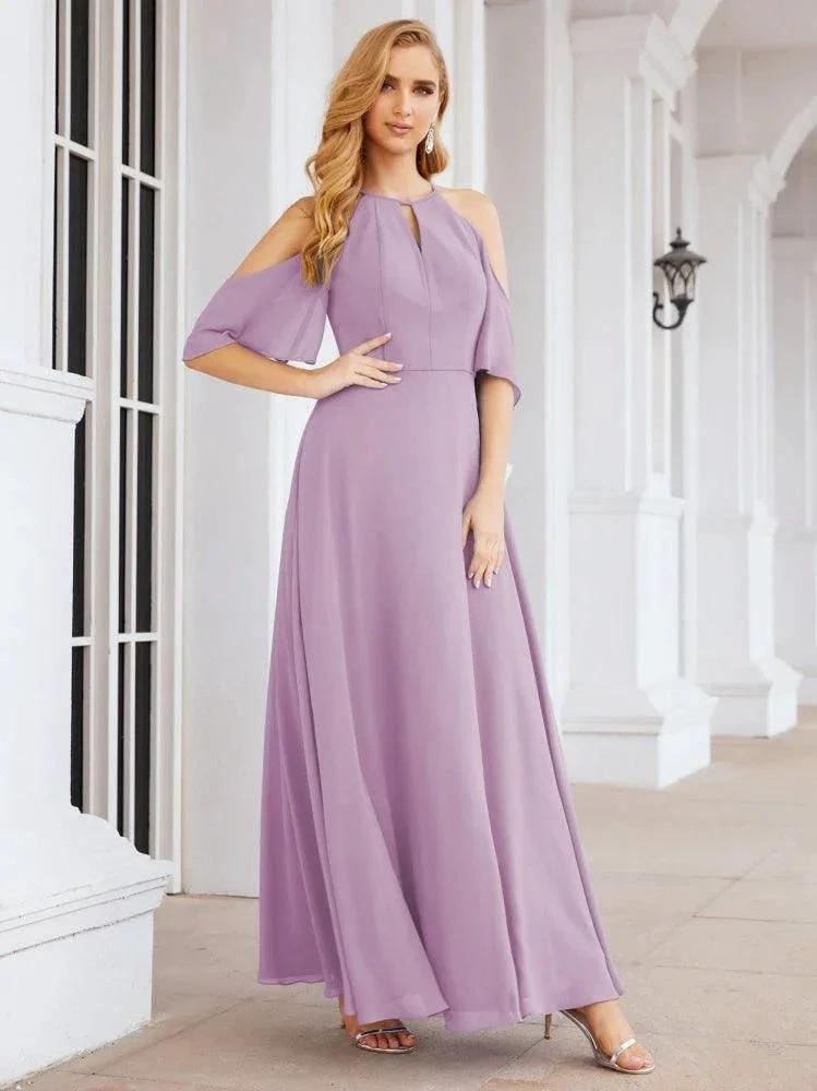 Numbersea Cold Shoulder Bridesmaid Dresses A-Line Long Formal Evening Gowns 28074 by numbersea