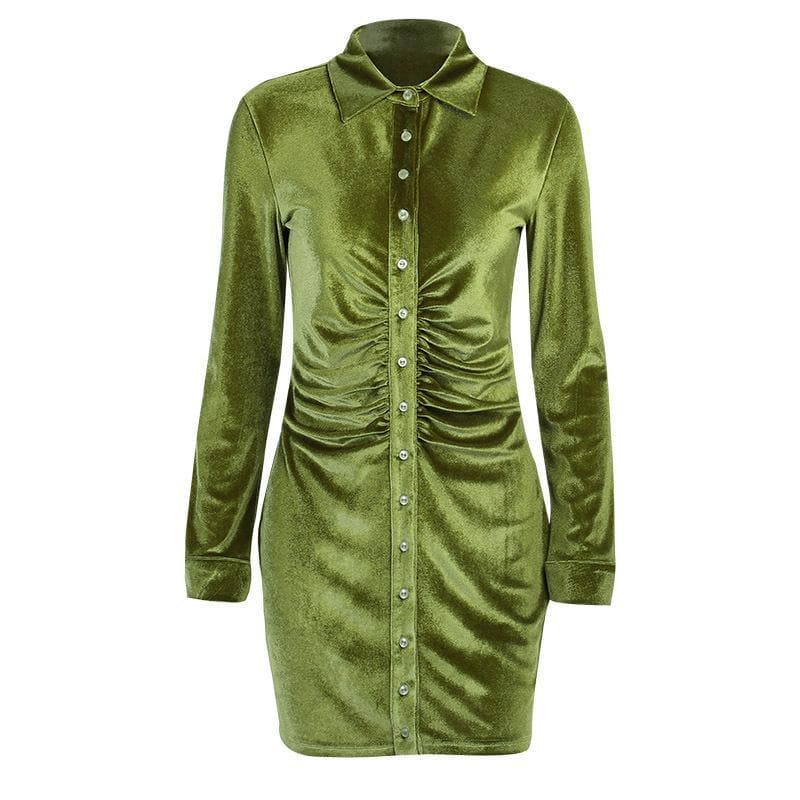 Button-through turnover collar ruched dress - Final Sale