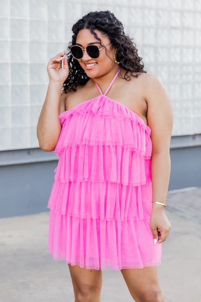 Layer Hem Backless Mesh Overlay Halter Dress,Pink Homecoming Dress Y2569 - VelvetHem