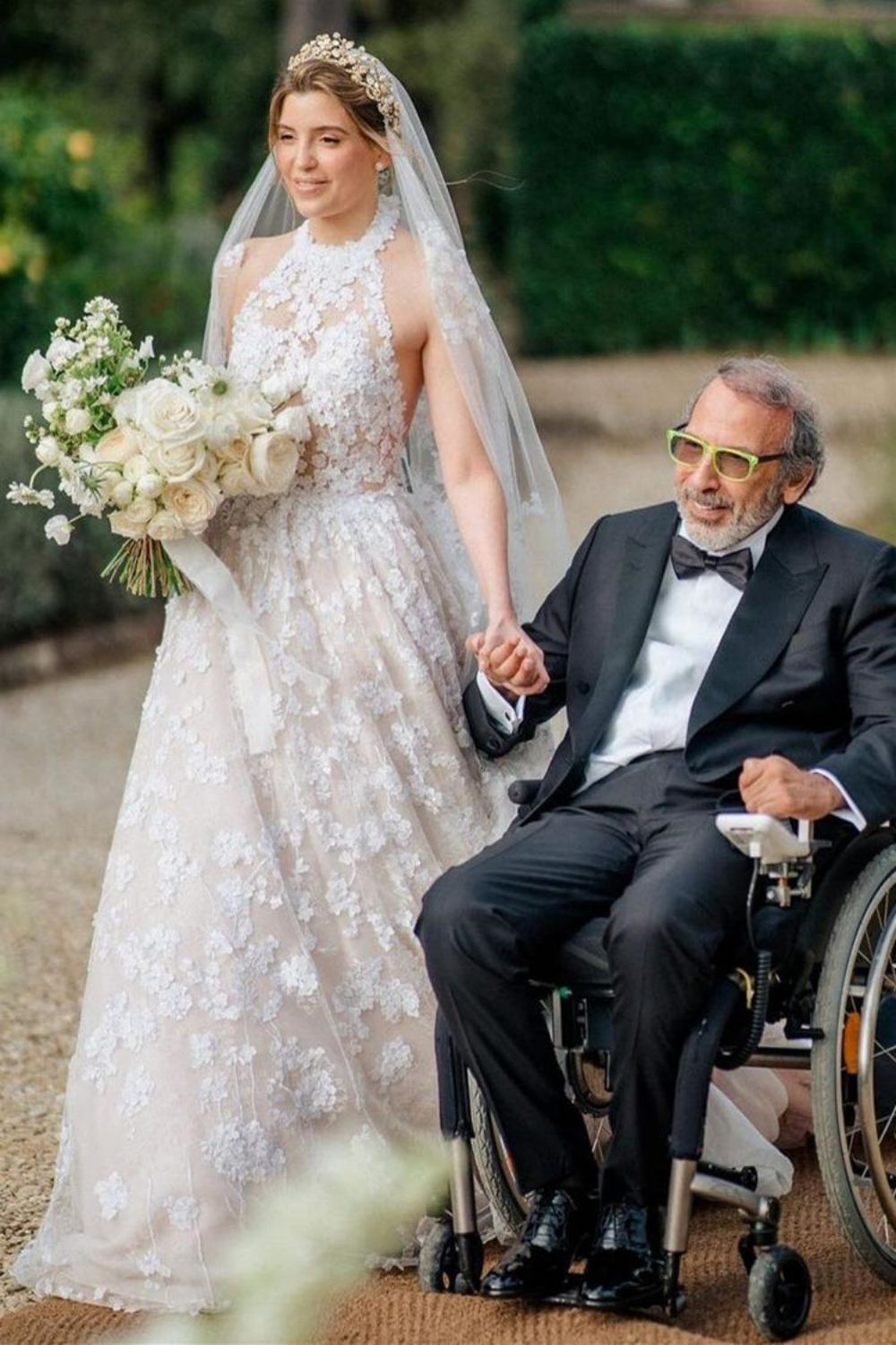 Luxurious A Line Halter Neck Light Champagne Long Prom Dress with Appliques - View 3 | VelvetHem