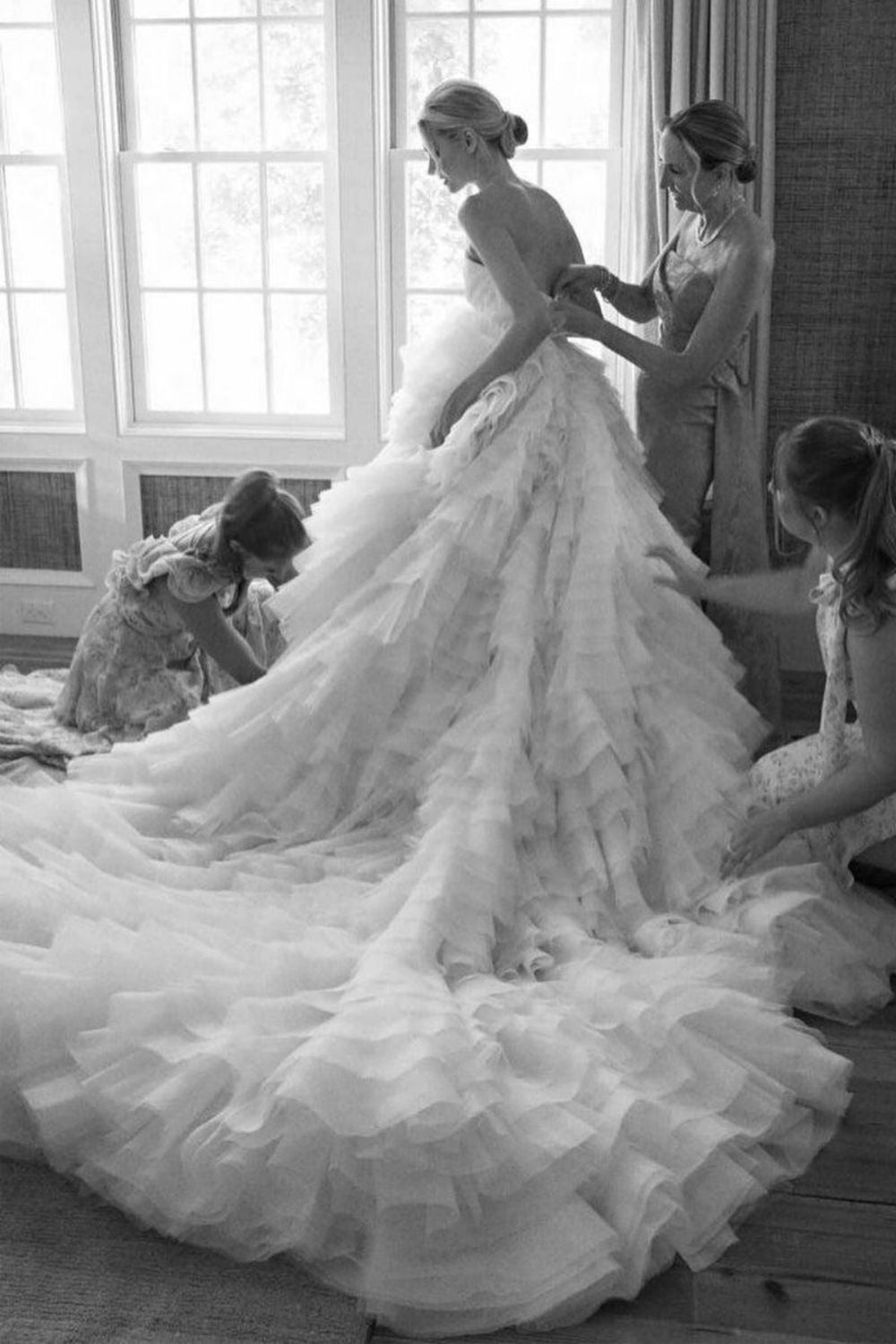 Stylish A Line Sweetheart White Tulle Long Wedding Dress with Ruffles