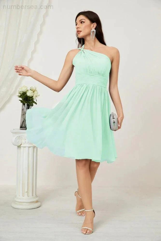 ZapDress Women Chiffon Short One Shoulder Bridesmaid Dress Formal Dresses for Party Homecoming  2804 (ZD16948)